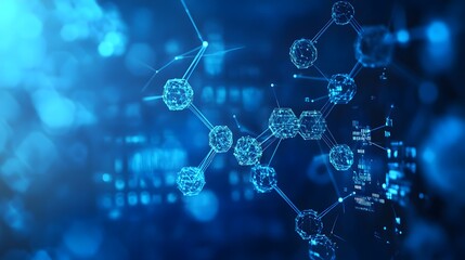 Poster - Abstract 3D Molecular Structure with Blue and White Lines and Nodes