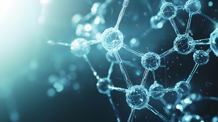 Poster - Abstract Blue Molecular Structure with Glowing Nodes