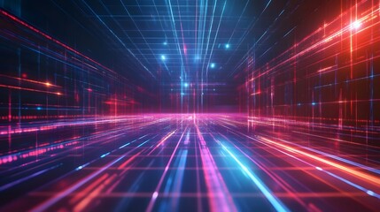 Poster - Abstract Digital Grid with Red and Blue Glowing Lines