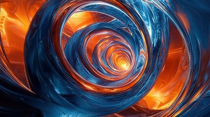   A detailed view of a blue-orange object featuring a spiral pattern at its core within the central portion of the photograph