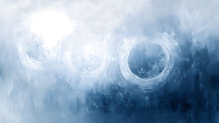 Wall Mural - Abstract Blue and White Brushstrokes with Circular Shapes