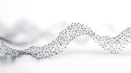 Poster - Black and White Abstract Wireframe Wave with Connected Nodes