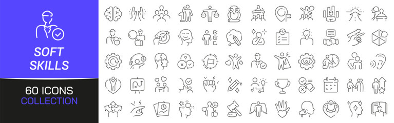 Poster - Soft skills line icons collection. Thin outline icons pack. UI icon collection. Set of line web pictogram
