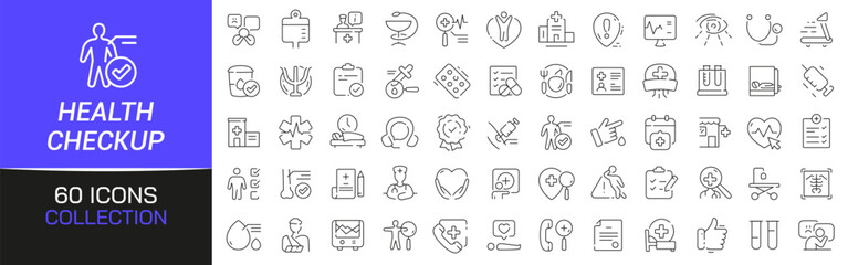 Health checkup line icons collection. Thin outline icons pack. UI icon collection. Set of line web pictogram