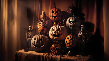 Wall Mural - halloween background with pumpkins
