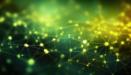 Futuristic, High Tech, green and yellow background, with network lines conveying a connectivity concept