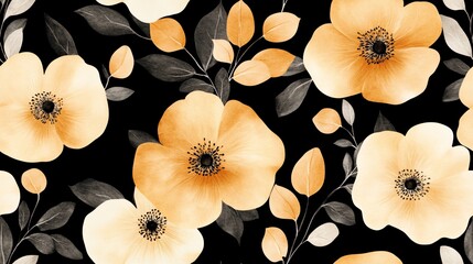 Wall Mural - Elegant Floral Pattern on Black Background