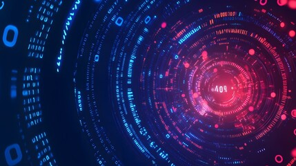 Poster - Abstract Digital Interface with Concentric Rings and Glowing Data