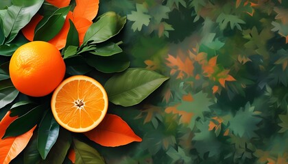 Wall Mural - vibrant autumn background featuring orange hues and scattered leaves