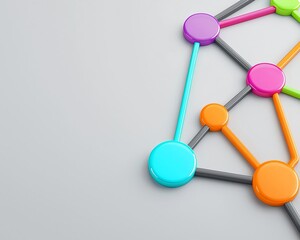 Colorful network connections on a grey background, representing digital communication.