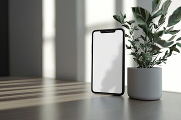 Smartphone with blank screen on bright background. Mockup for design