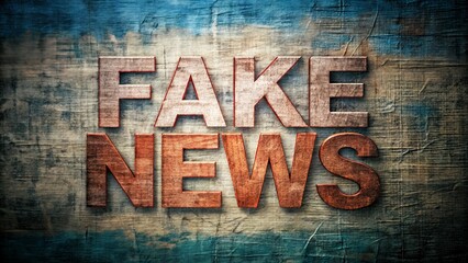 Realistic stock photo of the text 'fake news' in bold, distorted lettering against a rough, grunge-textured background, symbolizing misinformation and media distortion