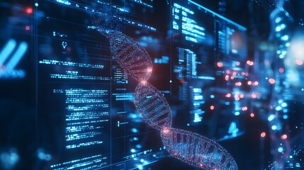 Poster - A Digital DNA Double Helix Against A Blue And Red Background