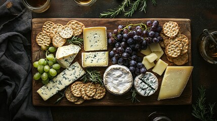 Wall Mural -  A platter of cheese, crackers, grapes, and wine