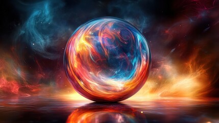 Wall Mural - An abstract 3D orb with swirling colors and a soft inner glow