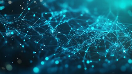 Poster - Abstract digital network visualization with interconnected nodes and bright blue accents in a dark background