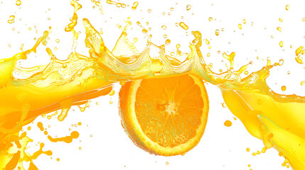 Wall Mural - Orange with splashing juice isolated on white