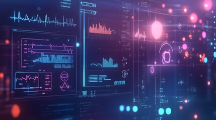 Poster - Futuristic Interface with Data Visualization and Neon Lights