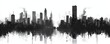© Georgii - Monochrome pixel art cityscape with towering skyscrapers and their reflections illustrating urban life and architectural beauty