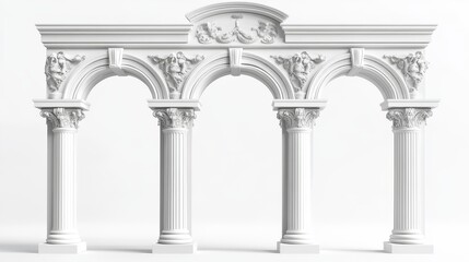 Wall Mural - realistic 3d vector illustration of ancient roman archway made of white clay with decorative ornamen