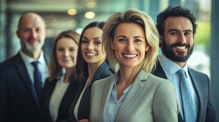 Confident Business Team Collaborating in Corporate Office Setting