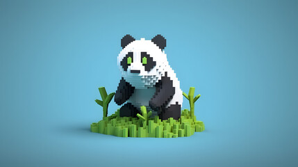 Wall Mural - Panda 3d pixel Character Cartoon