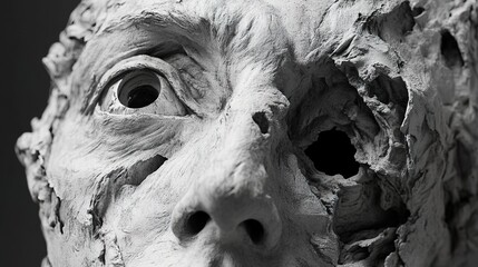 Canvas Print - Close-Up of a Distressed Sculpture: A Study in Texture and Decay