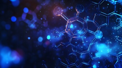 Poster - A 3D Molecular Structure With Hexagon Shapes And Blue And Orange Glowing Particles