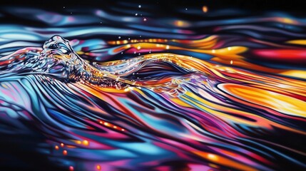 Poster - vibrant swirling colors create a dynamic water surface at dusk in an abstract representation of moti
