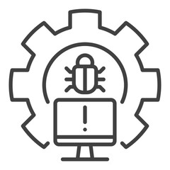 Poster - Gear with PC Bug line icon - Computer Virus vector outline sign or symbol