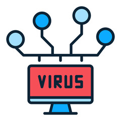 Poster - Computer Network with Virus vector colored icon or symbol