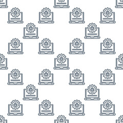 Poster - Computer Virus or Bug on Laptop vector linear seamless pattern