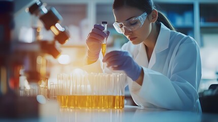 Poster - Female Scientist Conducting Experiment in a Laboratory Setting