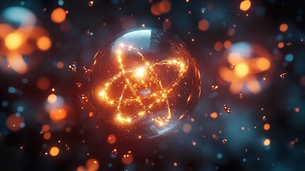 Wall Mural - glowing atom: a 3d illustration of quantum physics
