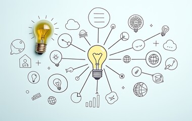 Poster - Clarifying complex ideas theme with light bulb - Flat lay