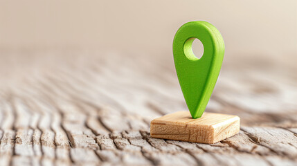 Poster - Location marker map pin on wooden surface representing navigation and travel