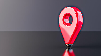 Poster - Location pin map marker in glossy red 3D design on reflective surface