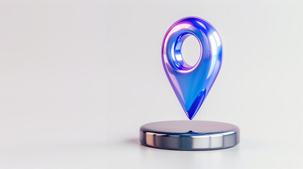 Poster - Location pin icon on a glossy pedestal with soft shadows and vibrant colors