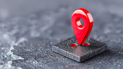 Poster - Location pin map marker on black surface with blurred background for navigation concept