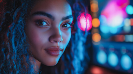 Poster - She is wearing a red lipstick and has a serious expression on her face
