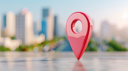 Poster - Location pin marker with blurred city background for navigation