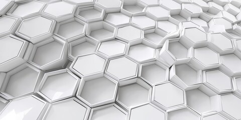Poster - Abstract white hexagonal patterns creating a modern, sleek texture in a dynamic arrangement.