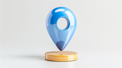 Poster - Map pin on wooden base location marker modern design 3D render navigation concept