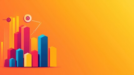 Poster - Colorful bar graph on a vibrant background representing financial growth and success.