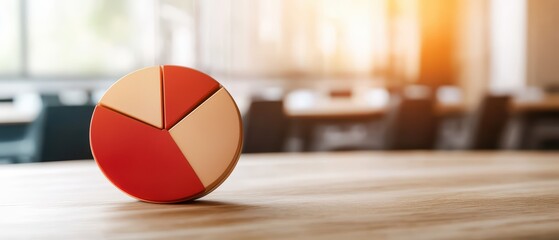 Poster - Colorful pie chart on a wooden table in a modern office environment.