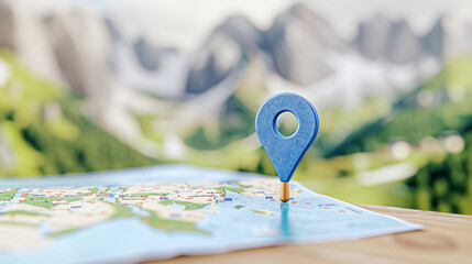 Poster - Map pin on travel map in scenic landscape