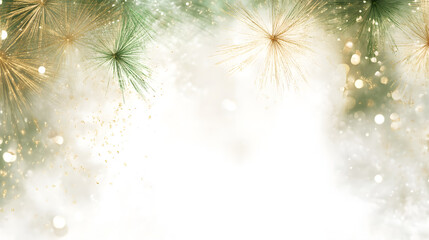 Wall Mural - fireworks in green and gold colours, with sparkles, and a white background