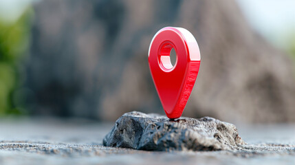 Aufkleber - Map pin location on rocky surface with blurred background for navigation and travel