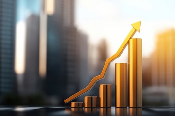 Poster - Growth chart with ascending bars against a city skyline, symbolizing success and progress.