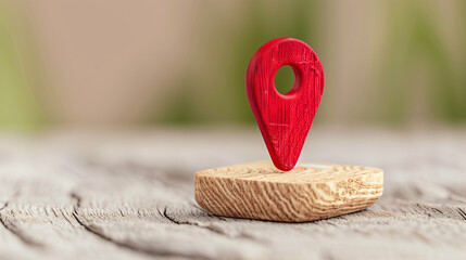 Poster - Location pin map marker on wooden background showing direction and navigation
